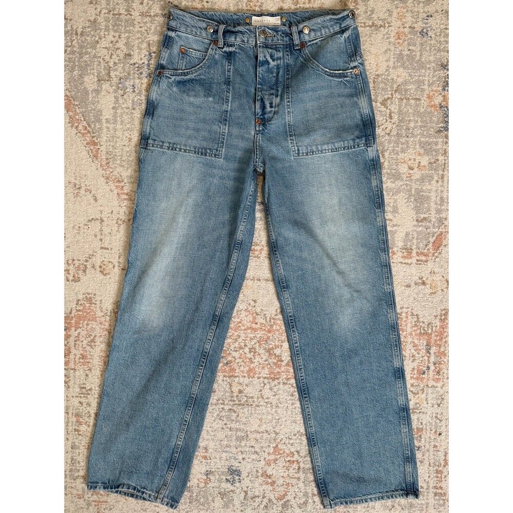 Topshop Carpenter Jeans W28 Button Fly Utility Wide Leg Light Wash Denim 30x30